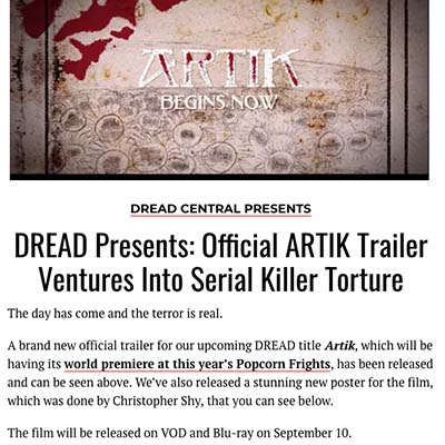 DREAD Presents: Official ARTIK Trailer Ventures Into Serial Killer Torture